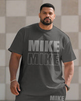 Men's Plus Size Titanium Grey Casual Sports Chest Large Logo Printed Short Sleeve T-Shirt Shorts Suit